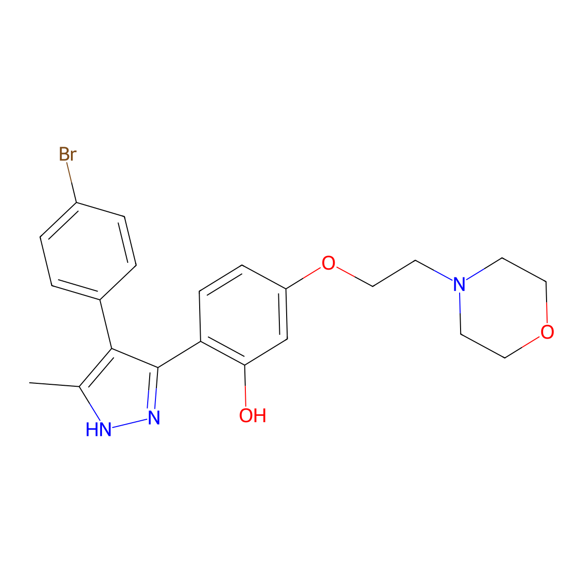 2-(4-(4-bromophenyl)-5-methyl-1H-pyrazol-3-yl)-5-(2-morpholinoethoxy)phenol molecular structure, CAS 1092972-50-3