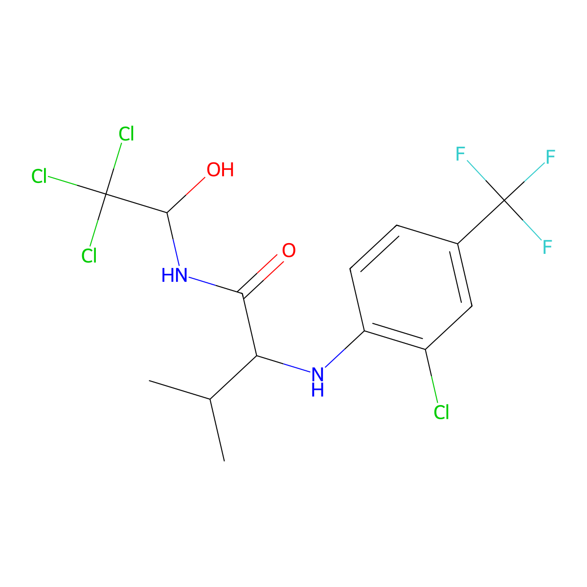 2-[2-chloro-4-(trifluoromethyl)anilino]-3-methyl-N-(2,2,2-trichloro-1-hydroxyethyl)butanamide molecular structure, CAS 1092973-64-2