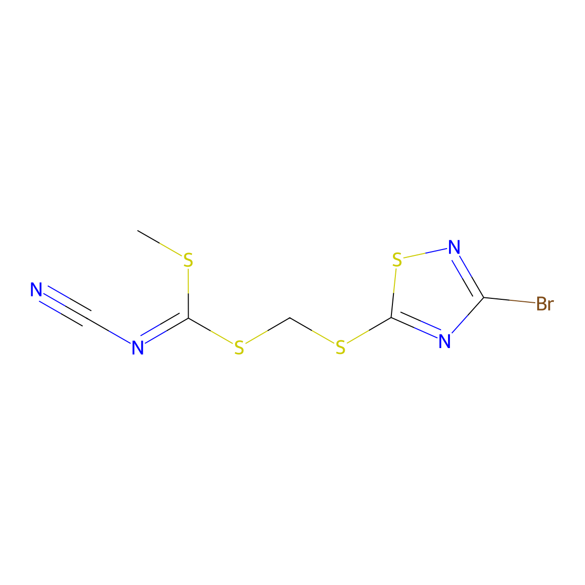 [(3-Bromo-1,2,4-thiadiazol-5-yl)sulfanyl]methyl methyl cyanocarbonodithioimidate molecular structure, CAS 109305-67-1