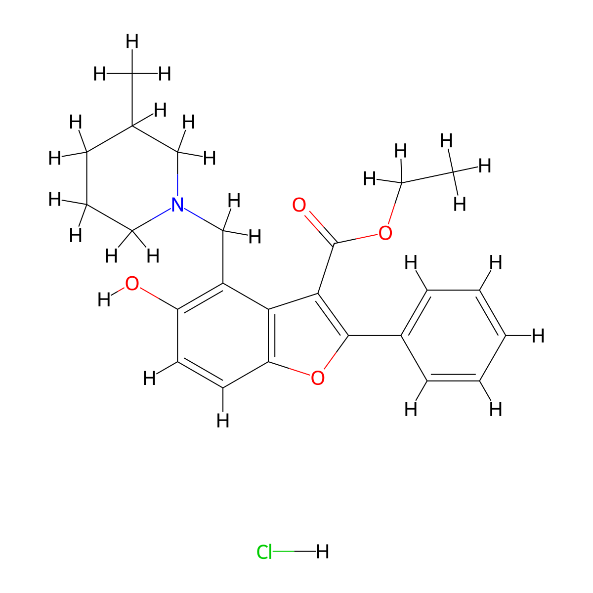 Ethyl 5-hydroxy-4-[(3-methylpiperidin-1-YL)methyl]-2-phenyl-1-benzofuran-3-carboxylate hydrochloride molecular structure, CAS 1093061-23-4