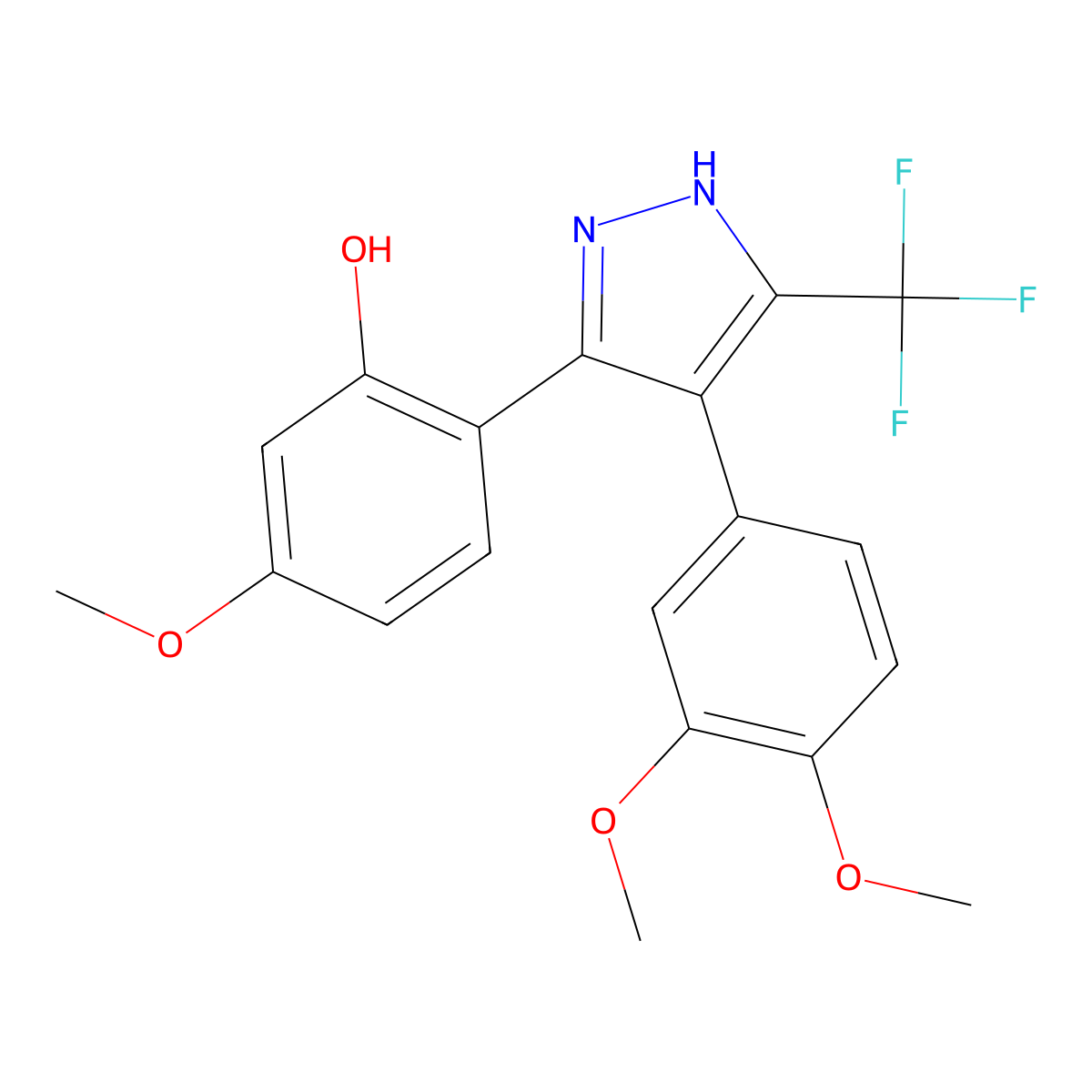 2-(4-(3,4-dimethoxyphenyl)-5-(trifluoromethyl)-1H-pyrazol-3-yl)-5-methoxyphenol molecular structure, CAS 1093061-30-3