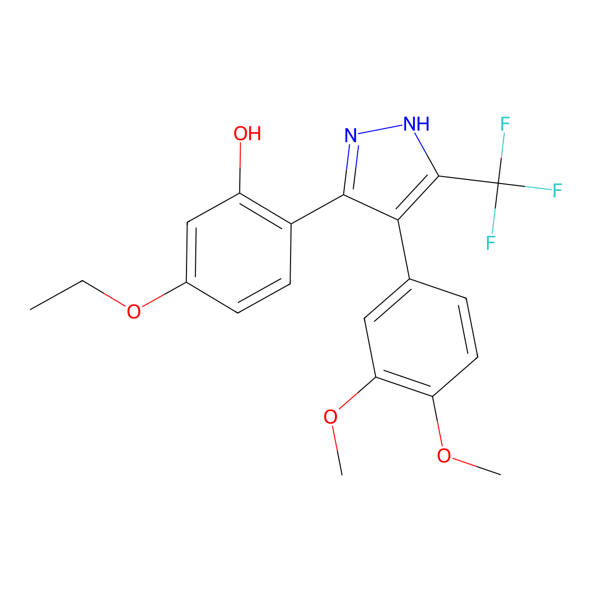 2-(4-(3,4-dimethoxyphenyl)-5-(trifluoromethyl)-1H-pyrazol-3-yl)-5-ethoxyphenol molecular structure, CAS 1093061-31-4