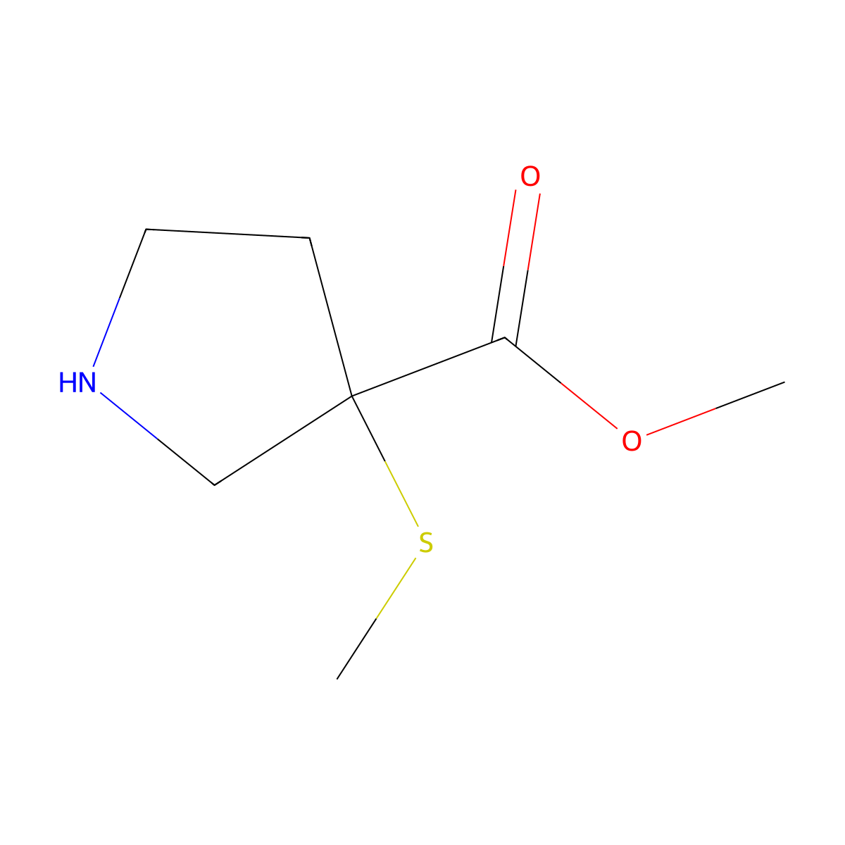 Methyl 3-(methylthio)pyrrolidine-3-carboxylate molecular structure, CAS 1093063-60-5