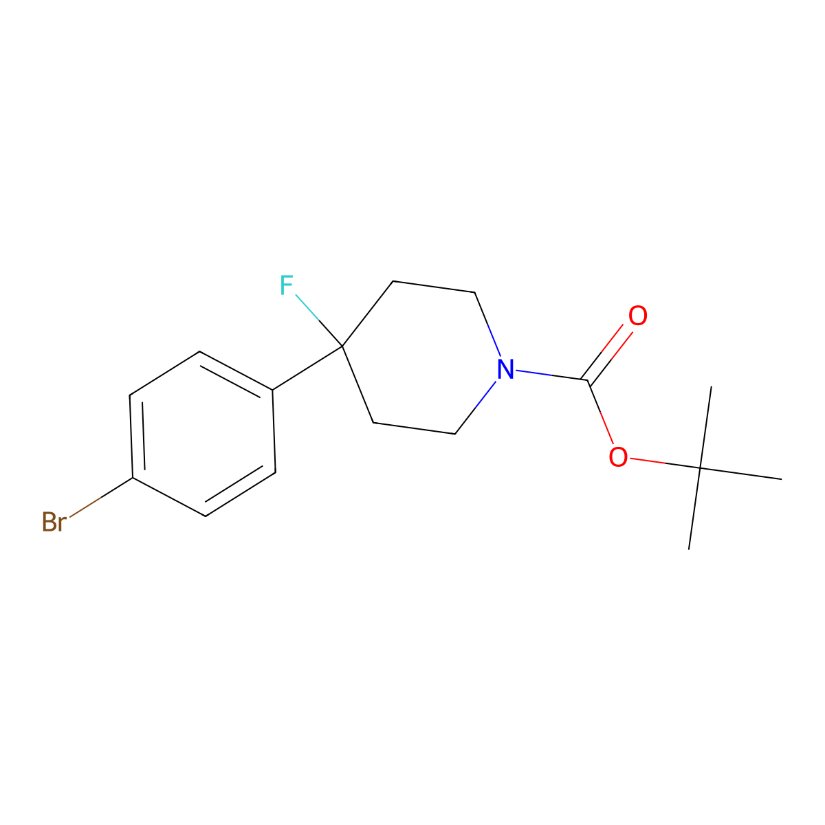 Tert-butyl 4-(4-bromophenyl)-4-fluoropiperidine-1-carboxylate molecular structure, CAS 1093064-85-7