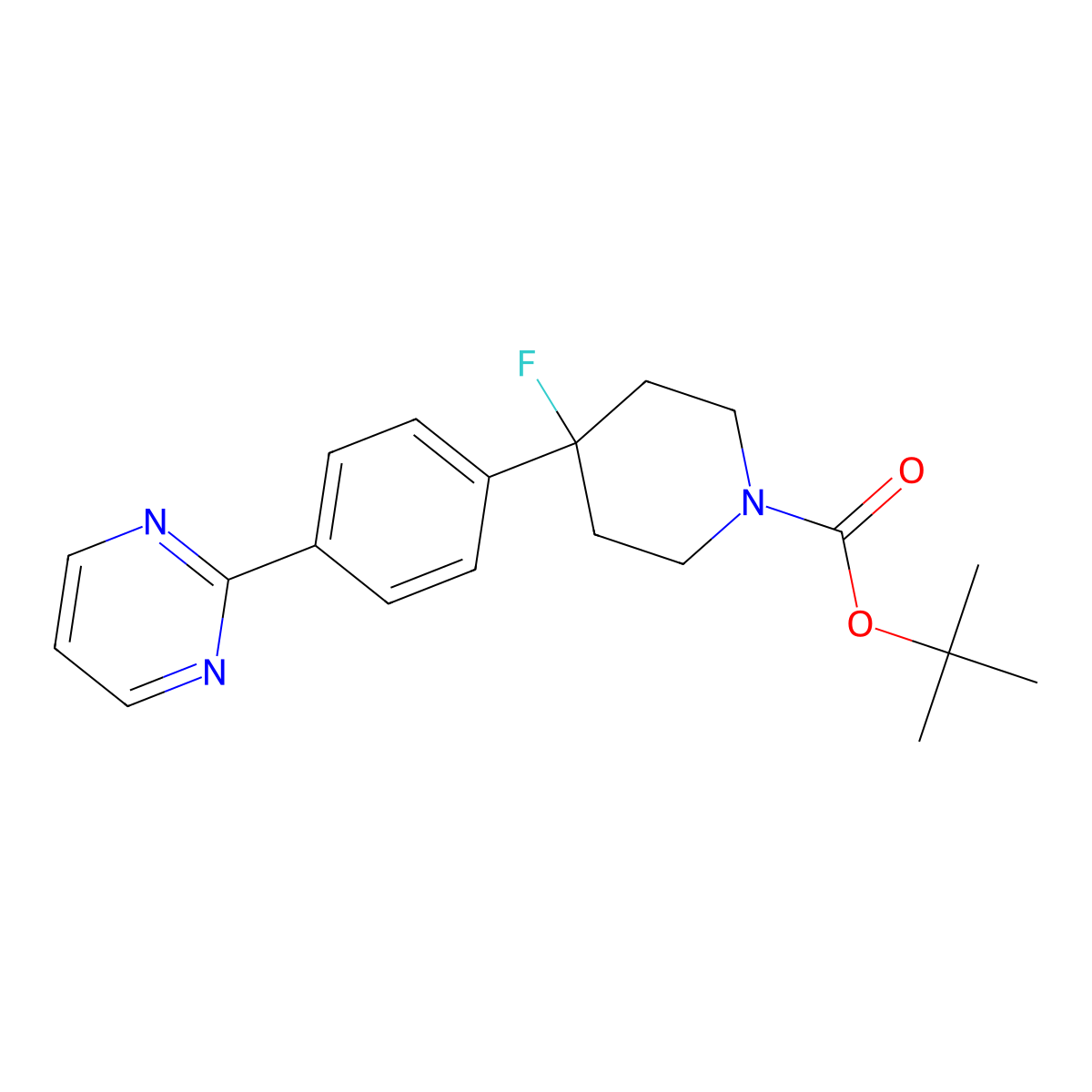 Tert-butyl 4-fluoro-4-(4-(pyrimidin-2-yl)phenyl)piperidine-1-carboxylate molecular structure, CAS 1093064-90-4