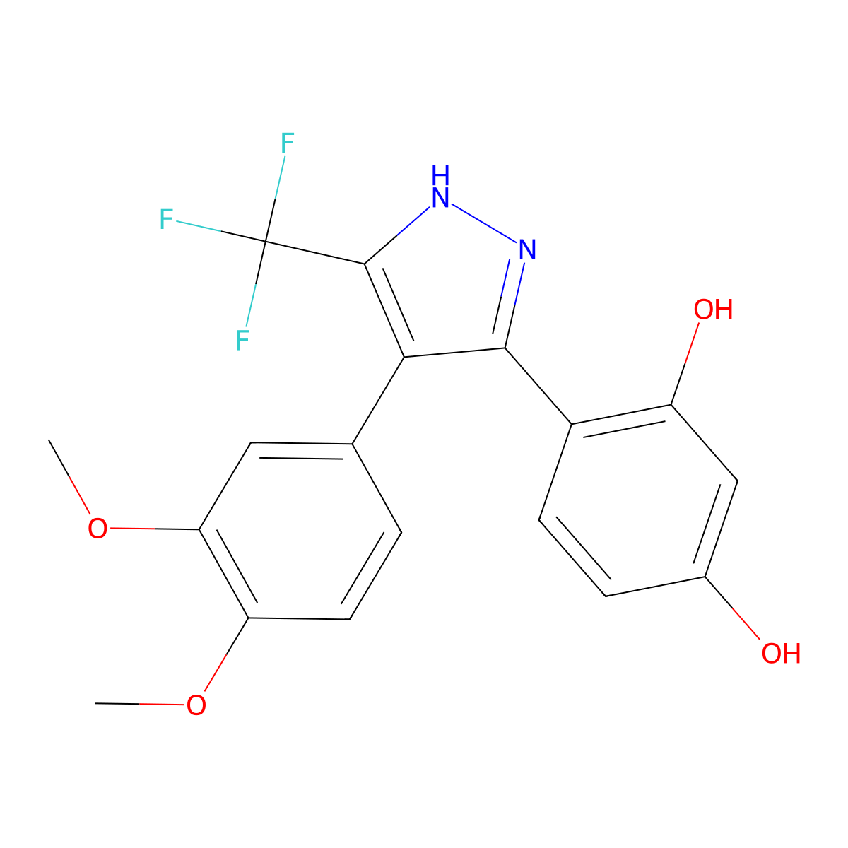 4-(4-(3,4-dimethoxyphenyl)-5-(trifluoromethyl)-1H-pyrazol-3-yl)benzene-1,3-diol molecular structure, CAS 1093065-51-0