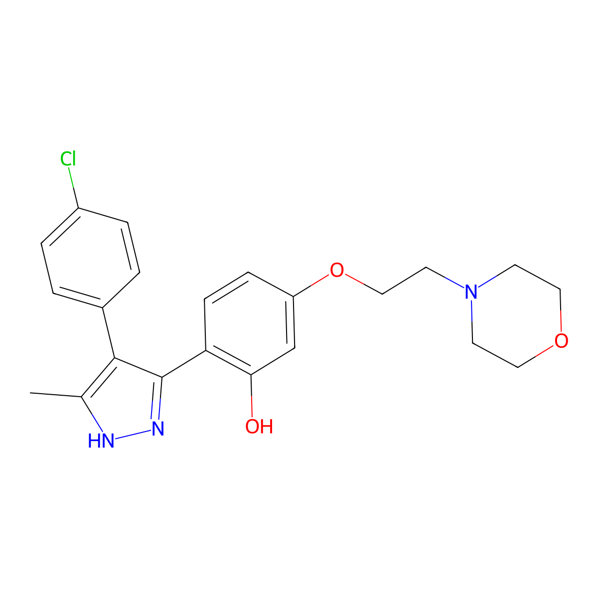2-(4-(4-chlorophenyl)-5-methyl-1H-pyrazol-3-yl)-5-(2-morpholinoethoxy)phenol molecular structure, CAS 1093065-61-2