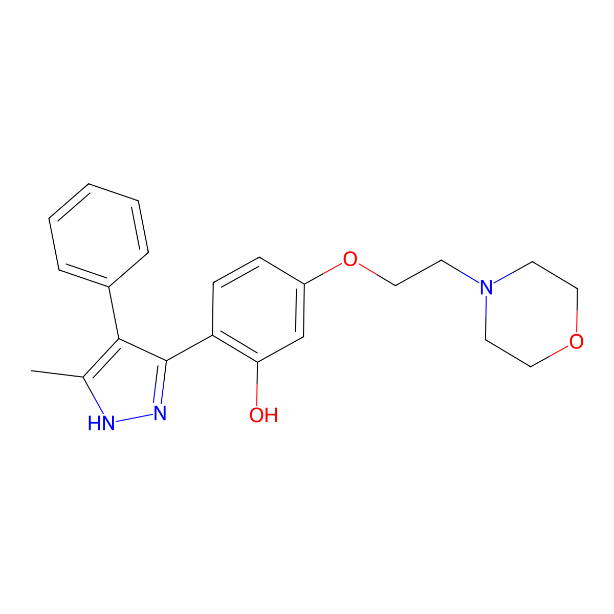 2-(3-methyl-4-phenyl-1H-pyrazol-5-yl)-5-[2-(morpholin-4-yl)ethoxy]phenol molecular structure, CAS 1093065-72-5