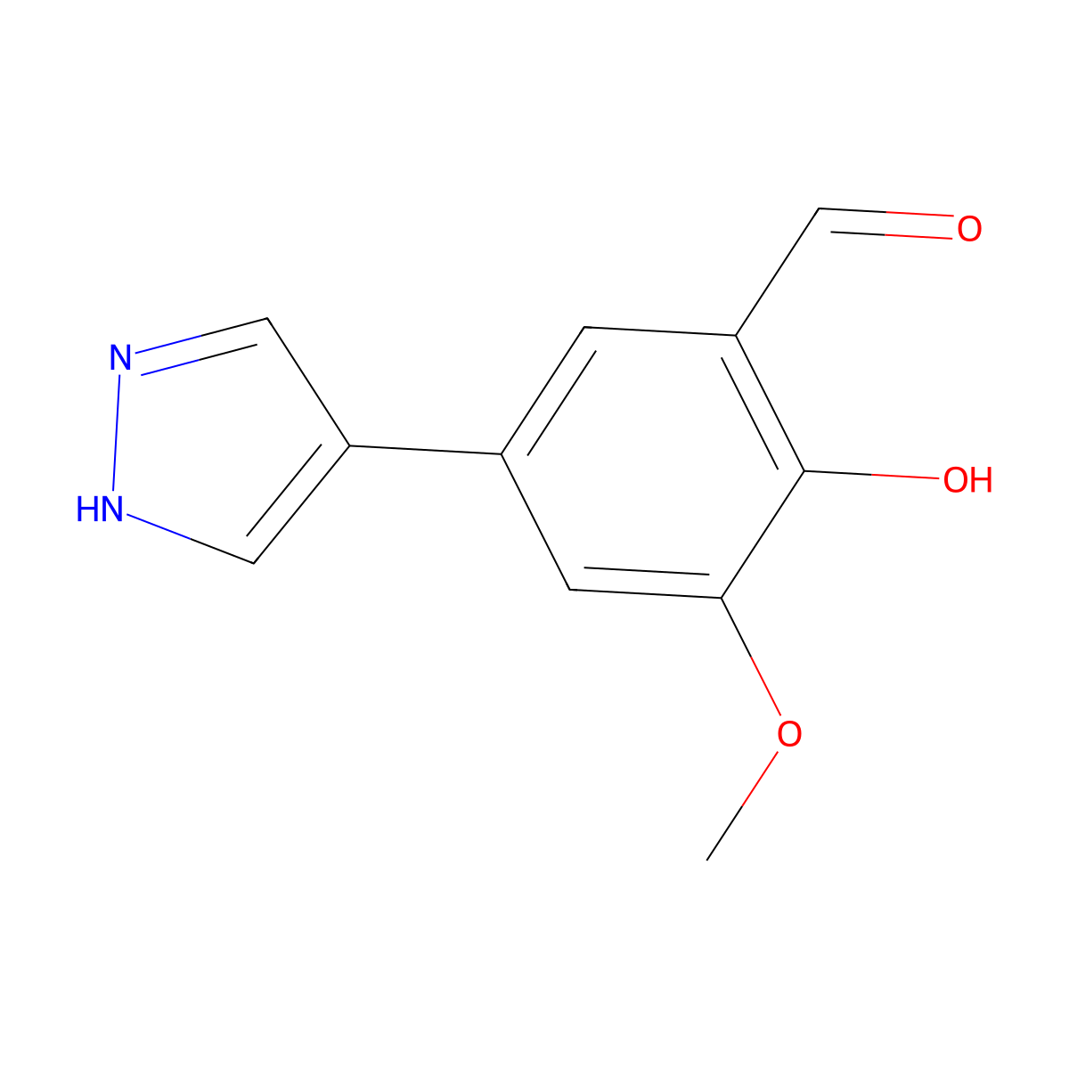2-hydroxy-3-methoxy-5-(1H-pyrazol-4-yl)benzaldehyde molecular structure, CAS 1093118-49-0