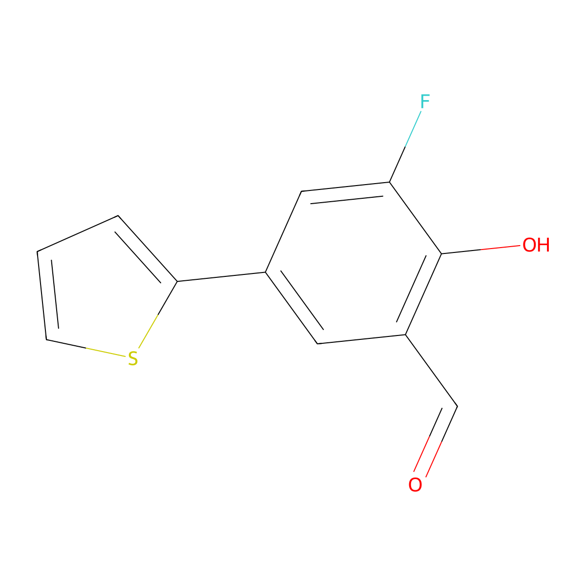 3-Fluoro-2-hydroxy-5-(2-thienyl)benzaldehyde molecular structure, CAS 1093118-54-7