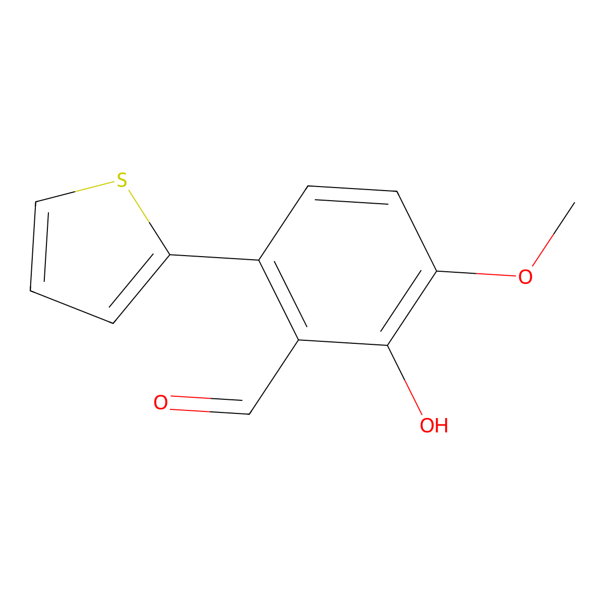2-Hydroxy-3-methoxy-6-(2-thienyl)benzaldehyde molecular structure, CAS 1093118-56-9