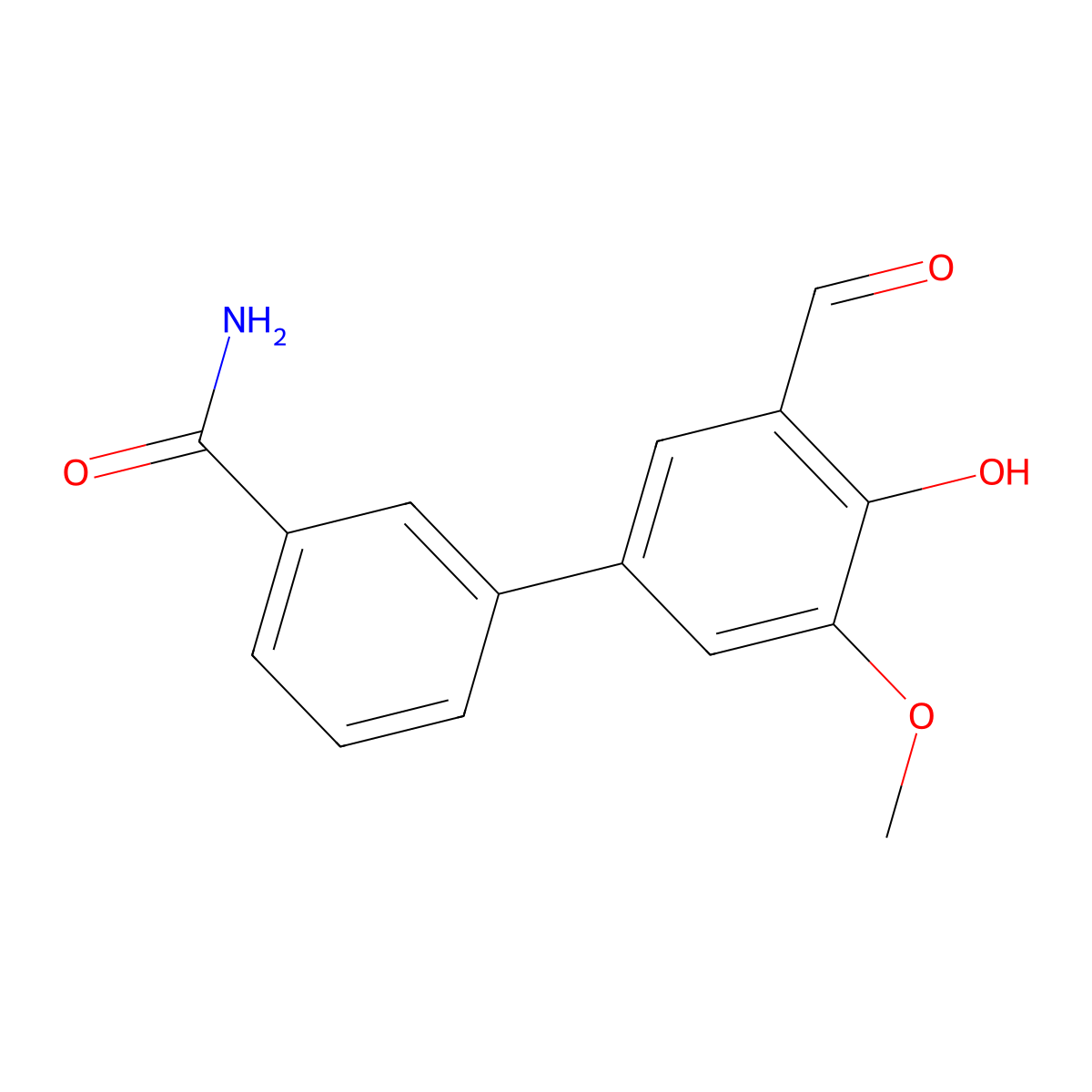 3'-Formyl-4'-hydroxy-5'-methoxy-[1,1'-biphenyl]-3-carboxamide molecular structure, CAS 1093118-73-0