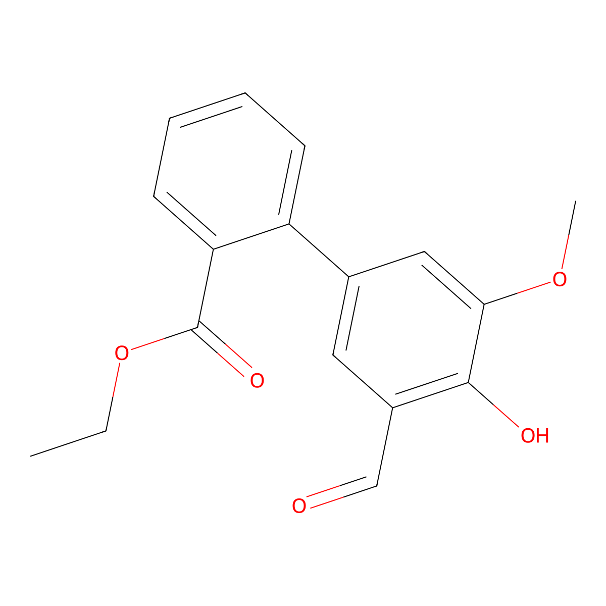 Ethyl 3'-formyl-4'-hydroxy-5'-methoxy[1,1'-biphenyl]-2-carboxylate molecular structure, CAS 1093118-81-0