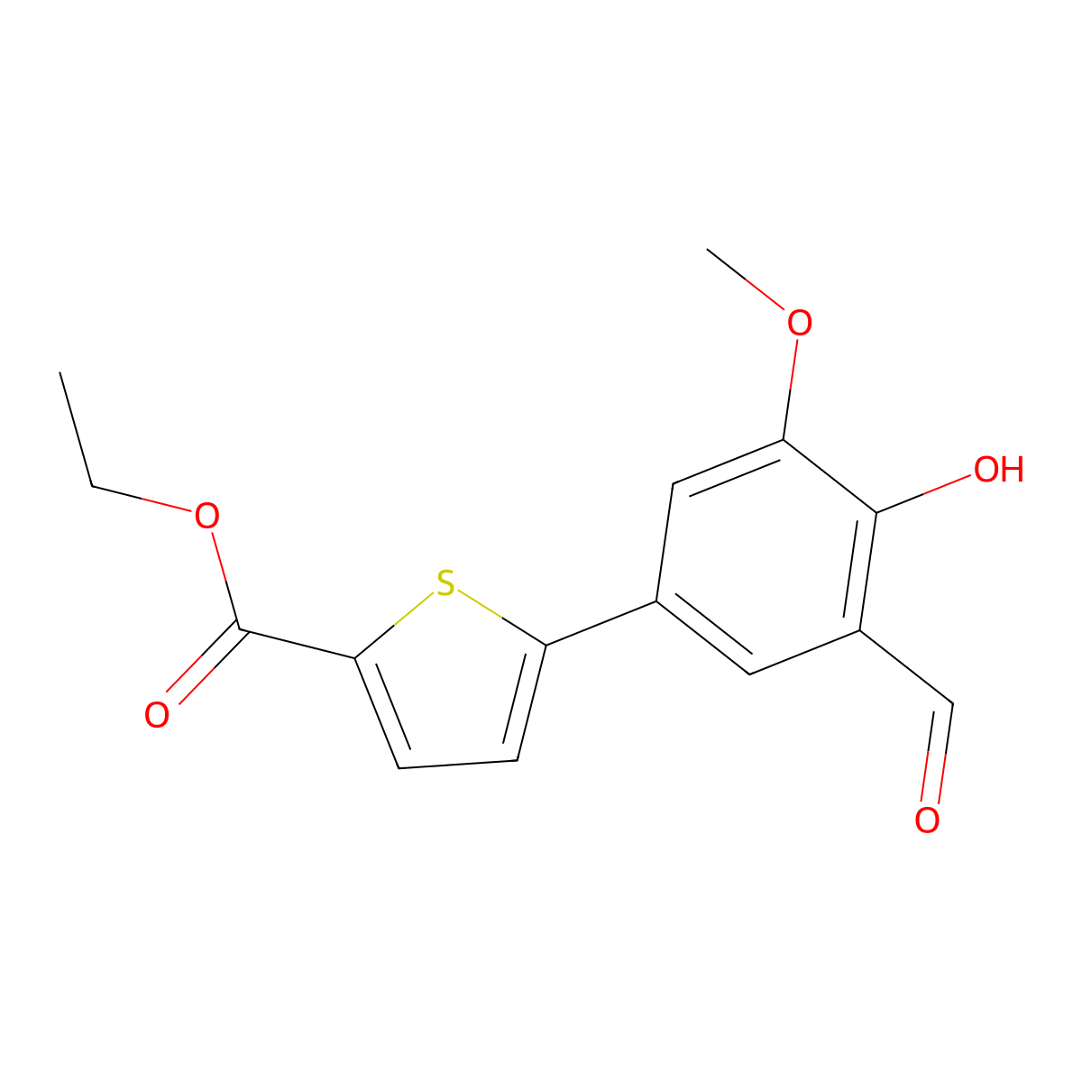 Ethyl 5-(3-formyl-4-hydroxy-5-methoxyphenyl)-2-thiophenecarboxylate molecular structure, CAS 1093118-83-2