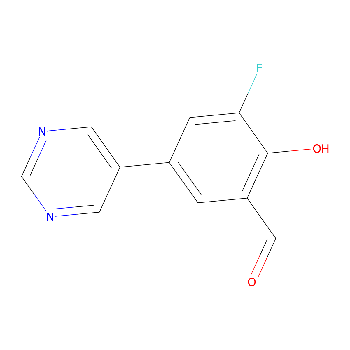 3-Fluoro-2-hydroxy-5-(pyrimidin-5-yl)benzaldehyde molecular structure, CAS 1093118-92-3