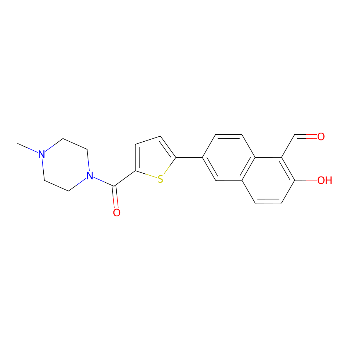 2-Hydroxy-6-(5-(4-methylpiperazine-1-carbonyl)thiophen-2-yl)-1-naphthaldehyde molecular structure, CAS 1093119-54-0