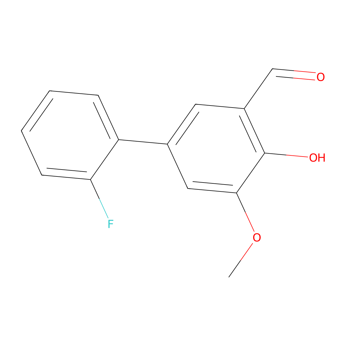 2'-Fluoro-4-hydroxy-5-methoxy[1,1'-biphenyl]-3-carboxaldehyde molecular structure, CAS 1093120-31-0
