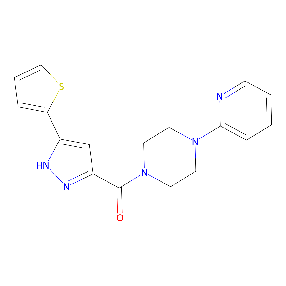 1-(pyridin-2-yl)-4-[5-(thiophen-2-yl)-1H-pyrazole-3-carbonyl]piperazine molecular structure, CAS 1093127-91-3