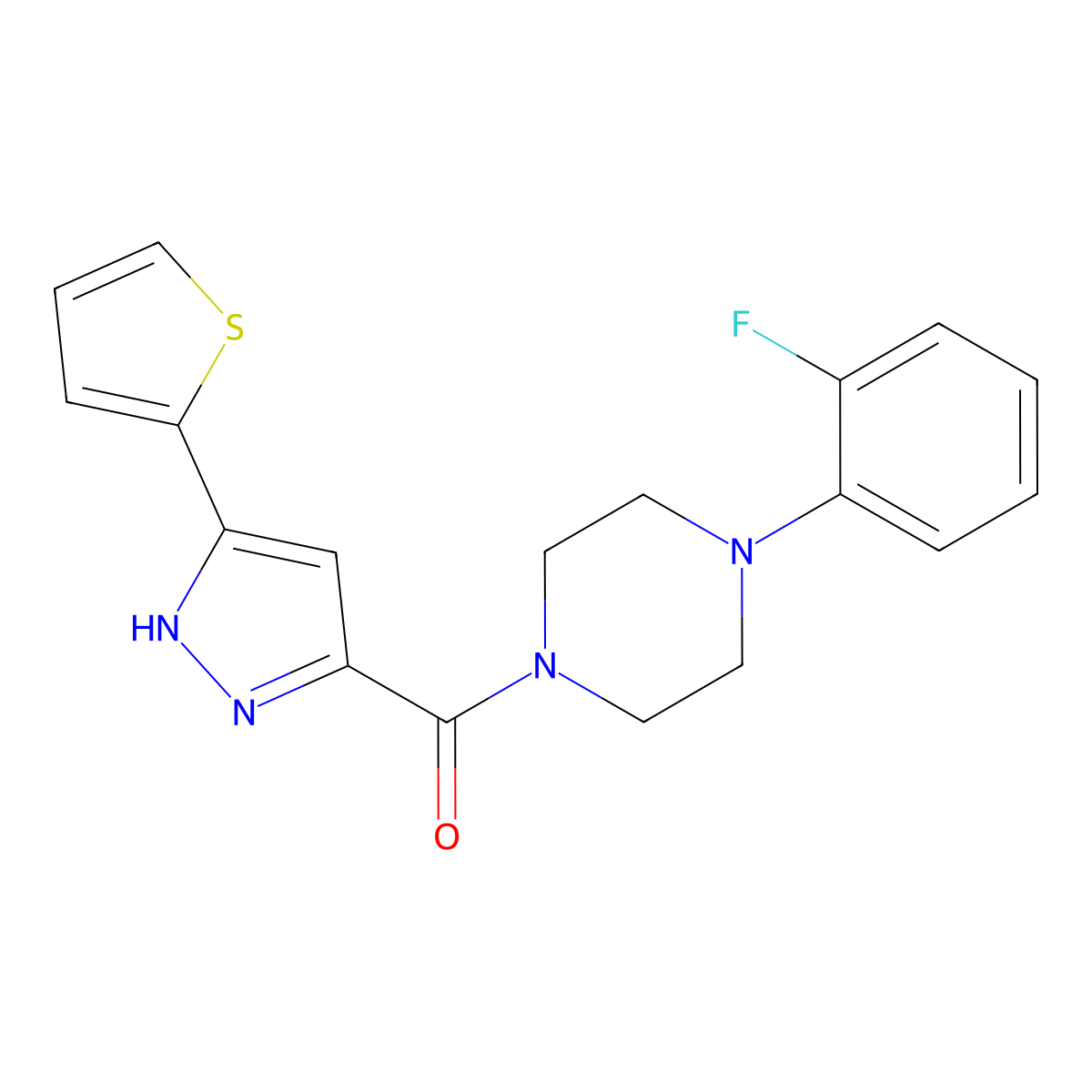 1-(2-fluorophenyl)-4-[(3-thien-2-yl-1H-pyrazol-5-yl)carbonyl]piperazine molecular structure, CAS 1093127-99-1