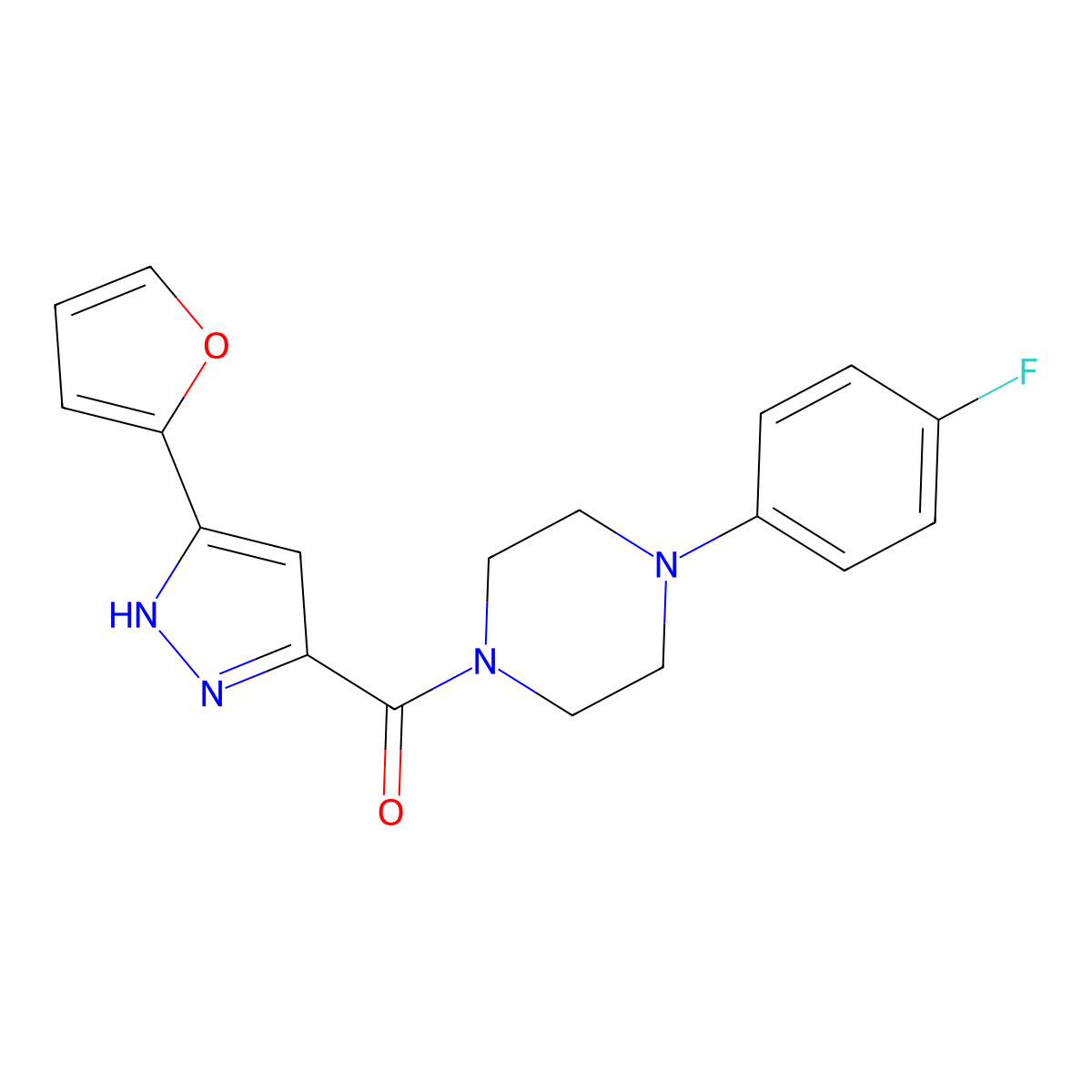 1-(4-fluorophenyl)-4-{[3-(2-furyl)-1H-pyrazol-5-yl]carbonyl}piperazine molecular structure, CAS 1093128-36-9