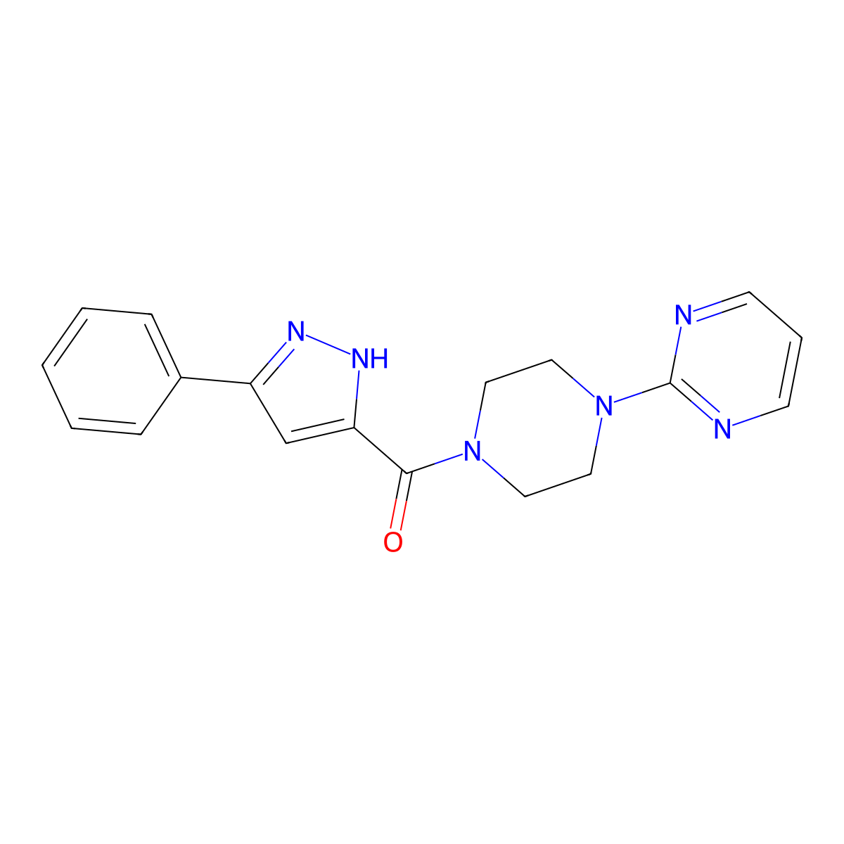 2-[4-(5-phenyl-1H-pyrazole-3-carbonyl)piperazin-1-yl]pyrimidine molecular structure, CAS 1093128-70-1