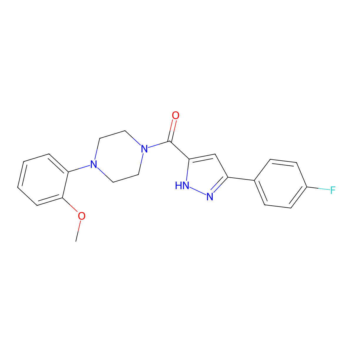 1-[3-(4-fluorophenyl)-1H-pyrazole-5-carbonyl]-4-(2-methoxyphenyl)piperazine molecular structure, CAS 1093132-82-1