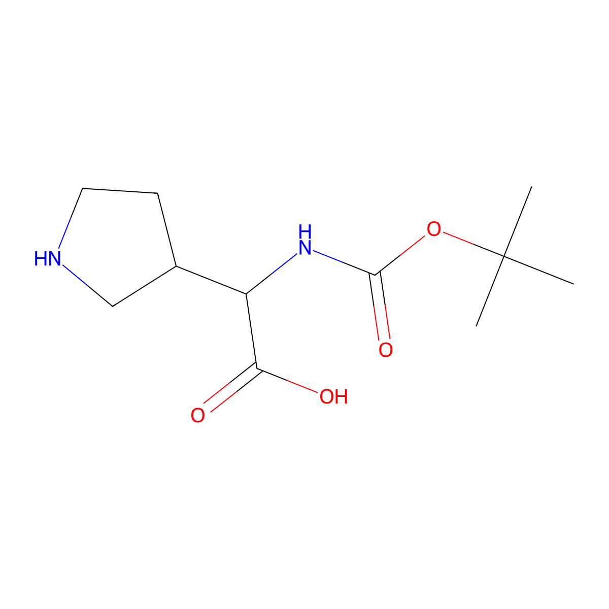 2-((tert-Butoxycarbonyl)amino)-2-(pyrrolidin-3-yl)acetic acid molecular structure, CAS 1093191-35-5
