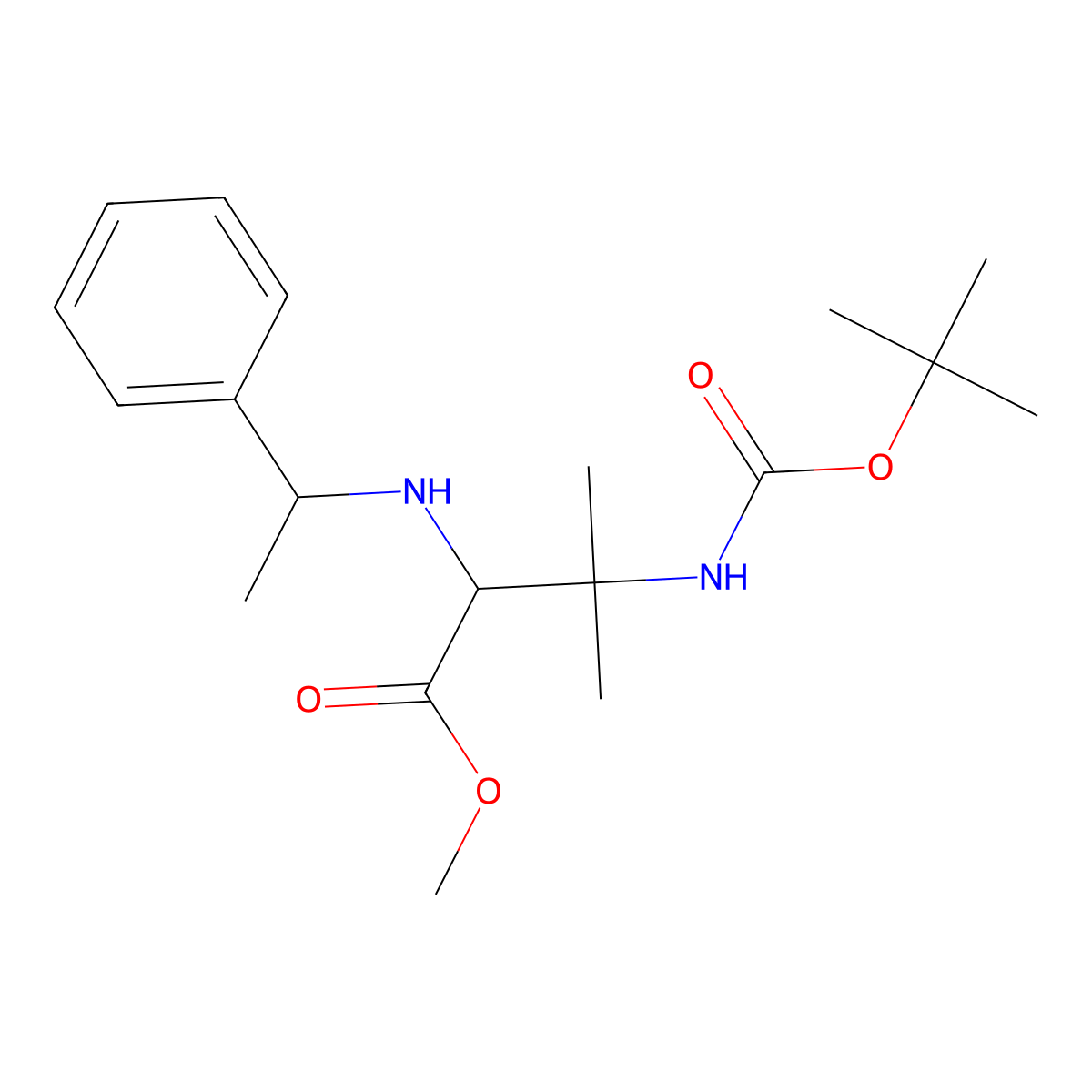 (S)-Methyl 3-((tert-butoxycarbonyl)amino)-3-methyl-2-(((S)-1-phenylethyl)amino)butanoate molecular structure, CAS 1093192-06-3