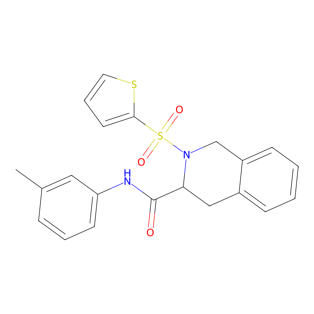 N-(3-methylphenyl)-2-thiophen-2-ylsulfonyl-3,4-dihydro-1H-isoquinoline-3-carboxamide molecular structure, CAS 1093200-12-4