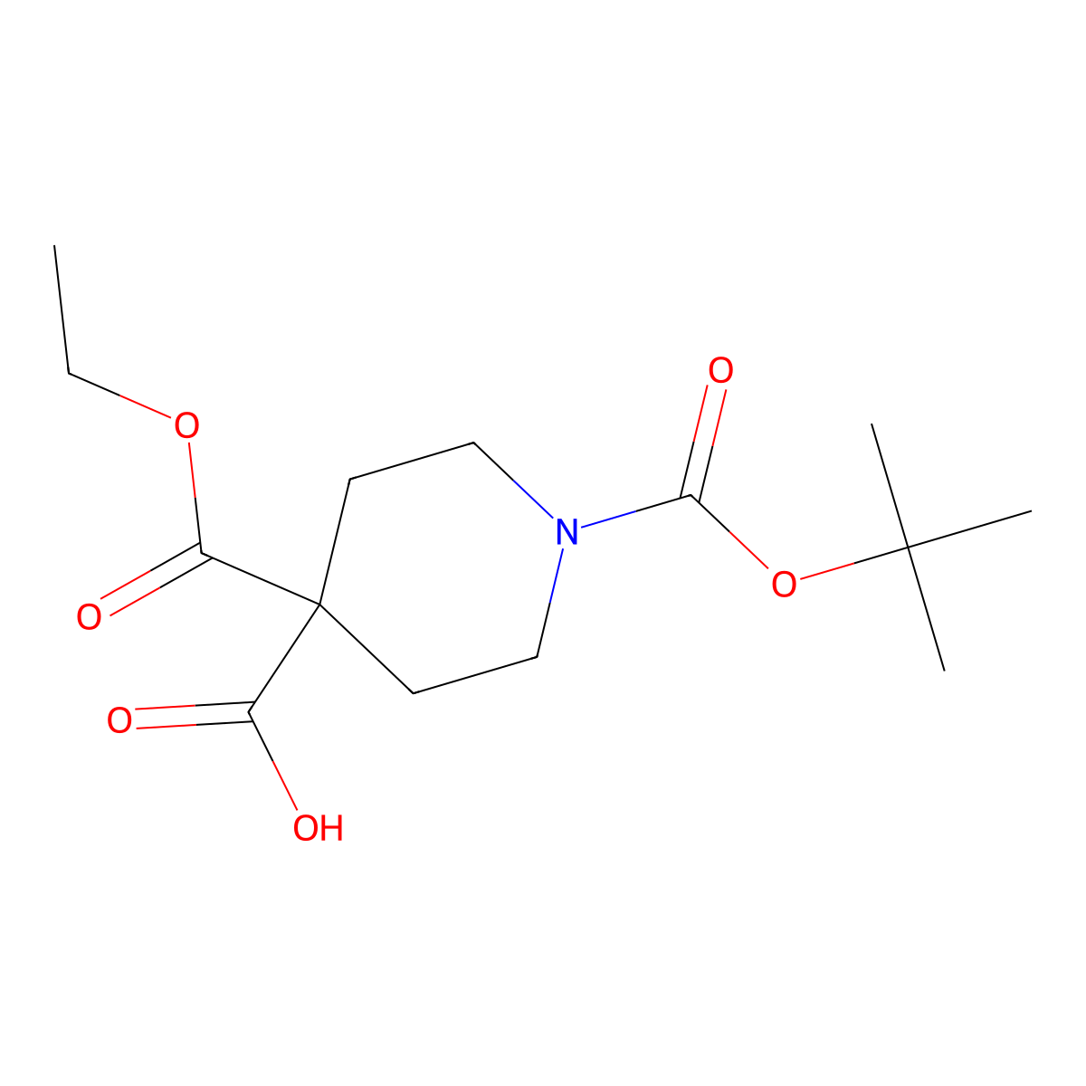 1-(Tert-butoxycarbonyl)-4-(ethoxycarbonyl)piperidine-4-carboxylic acid molecular structure, CAS 1093214-64-2