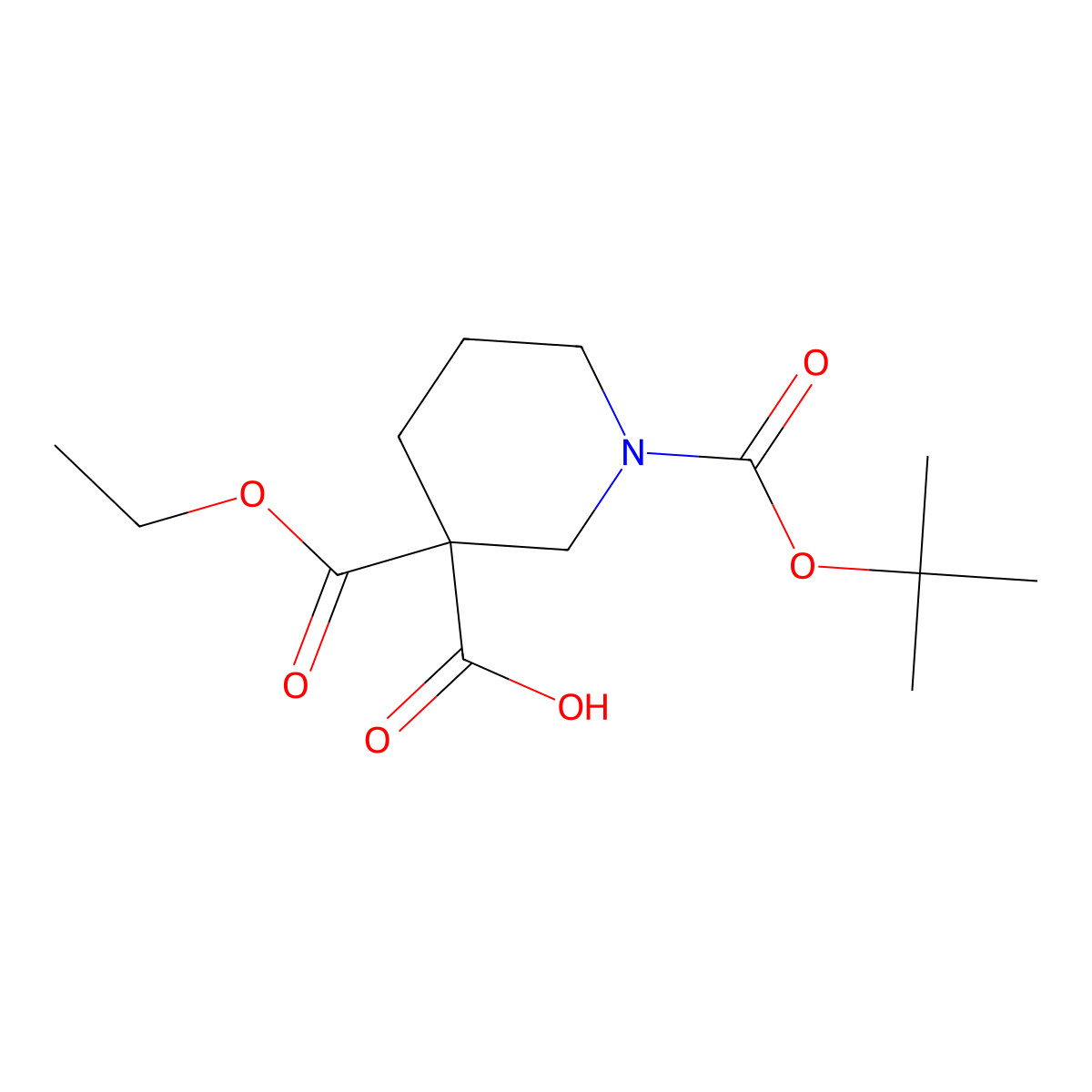 1-[(Tert-butoxy)carbonyl]-3-(ethoxycarbonyl)piperidine-3-carboxylic acid molecular structure, CAS 1093214-91-5