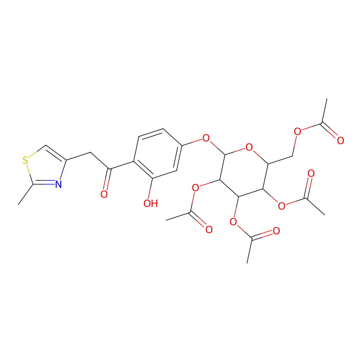 [3,4,5-Triacetyloxy-6-[3-hydroxy-4-[2-(2-methyl-1,3-thiazol-4-yl)acetyl]phenoxy]oxan-2-yl]methyl acetate molecular structure, CAS 1093230-09-1
