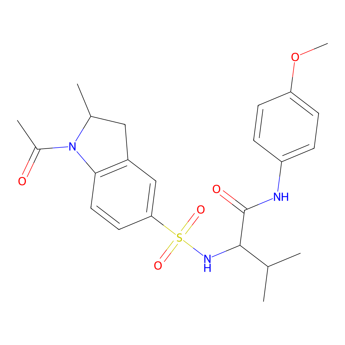 2-(1-Acetyl-2-methyl-2,3-dihydro-1H-indole-5-sulfonamido)-N-(4-methoxyphenyl)-3-methylbutanamide molecular structure, CAS 1093280-37-5