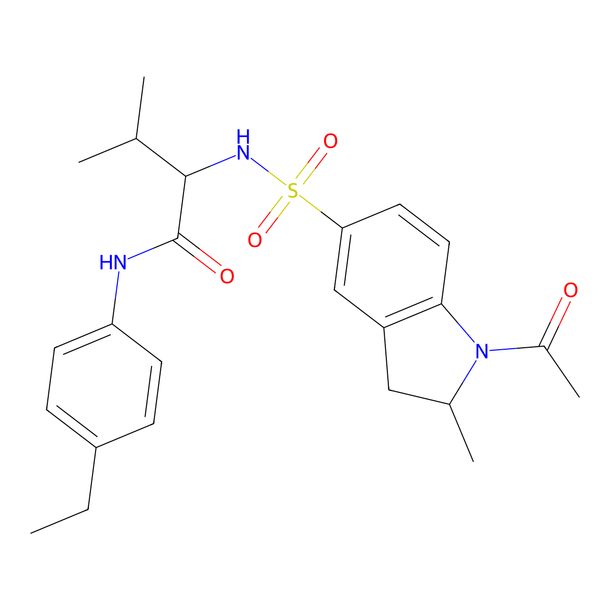 2-(1-Acetyl-2-methyl-2,3-dihydro-1H-indole-5-sulfonamido)-N-(4-ethylphenyl)-3-methylbutanamide molecular structure, CAS 1093280-46-6