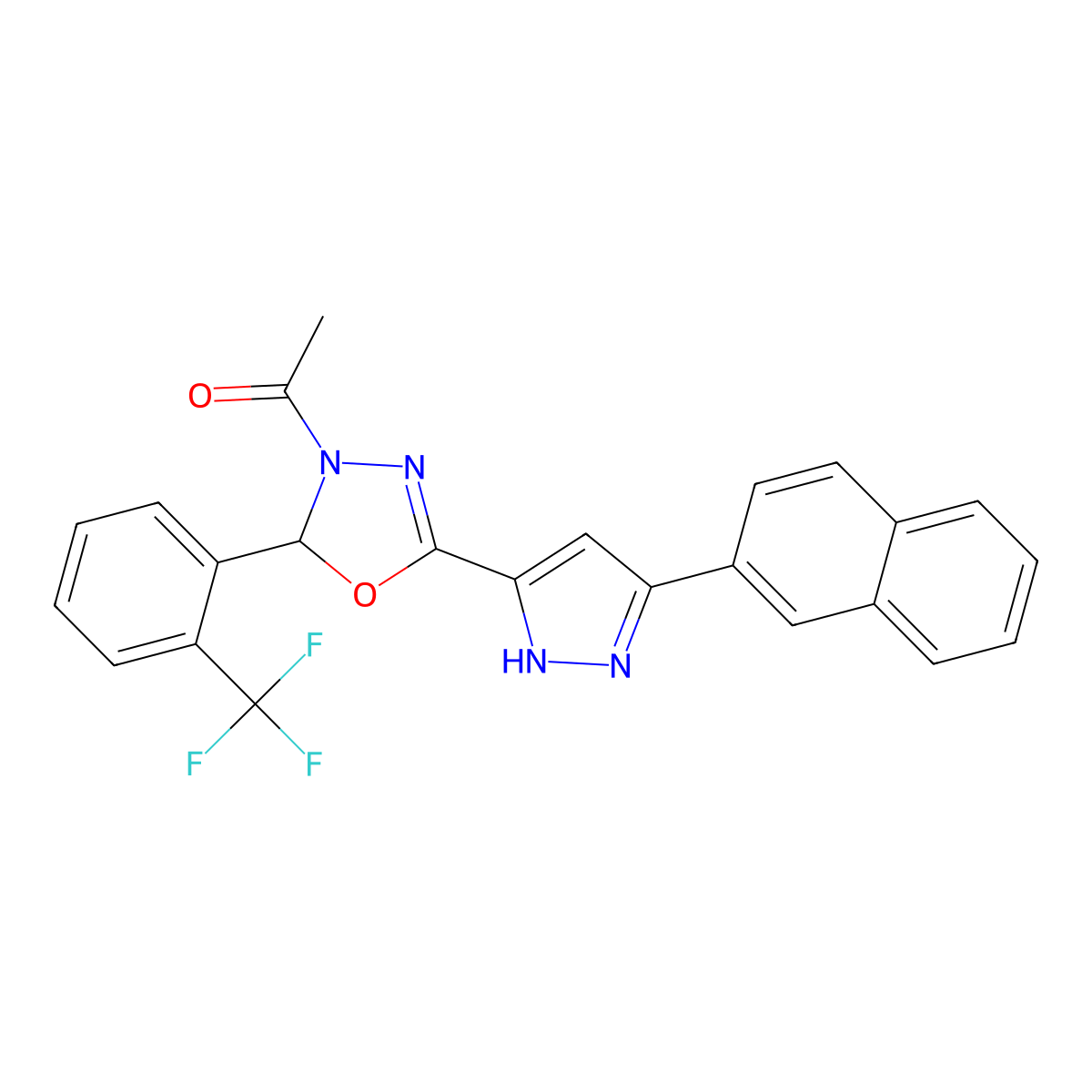 1-[5-[5-(2-Naphthalenyl)-1H-pyrazol-3-yl]-2-[2-(trifluoromethyl)phenyl]-1,3,4-oxadiazol-3(2H)-yl]ethanone molecular structure, CAS 1093296-28-6