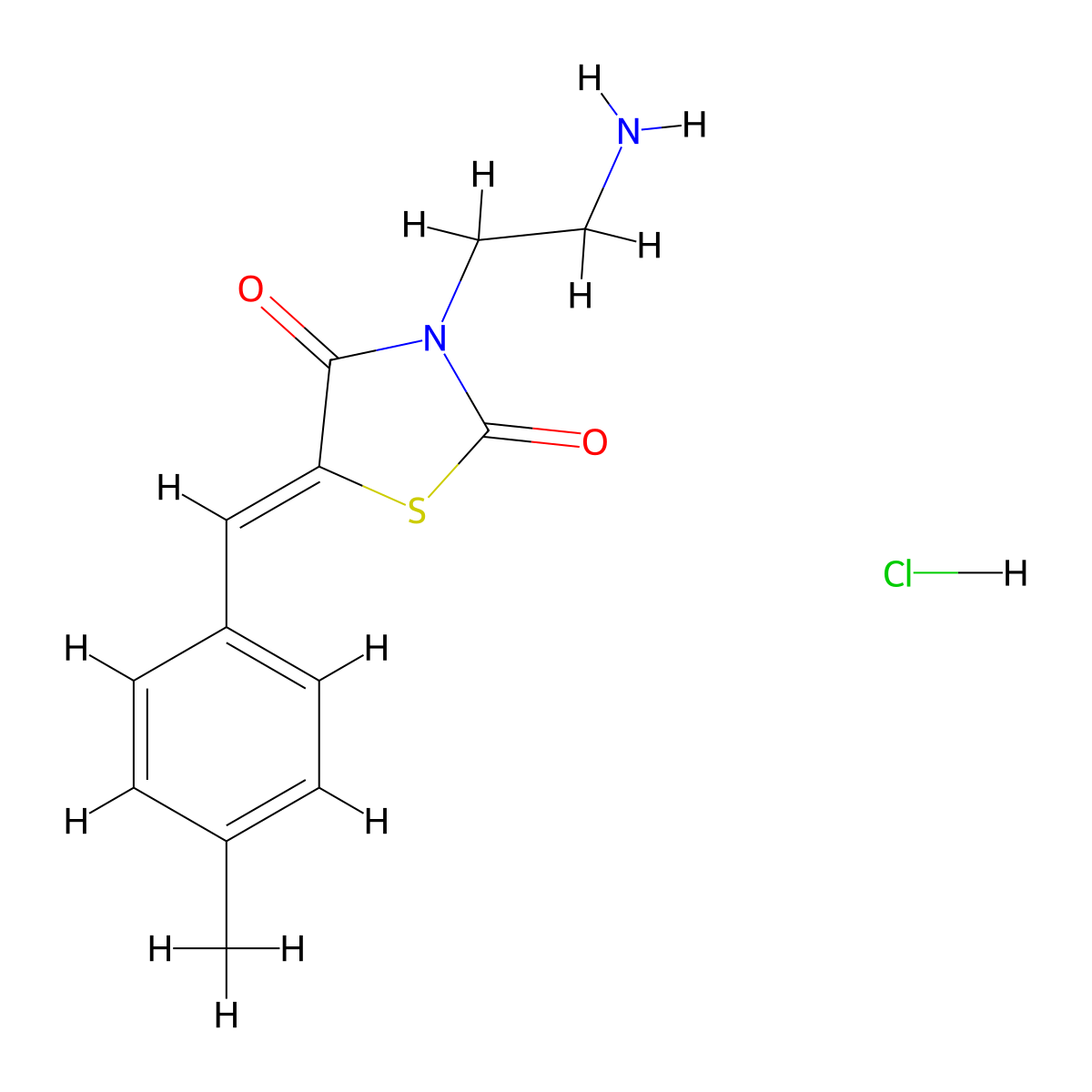 (5Z)-3-(2-aminoethyl)-5-[(4-methylphenyl)methylidene]-1,3-thiazolidine-2,4-dione hydrochloride molecular structure, CAS 1093344-89-8