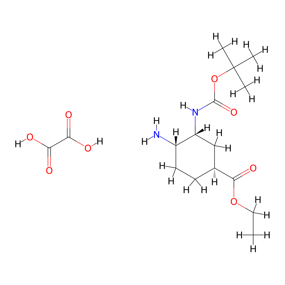 (1S,3R,4S)-Ethyl 4-amino-3-((tert-butoxycarbonyl)amino)cyclohexanecarboxylate oxalate molecular structure, CAS 1093351-24-6