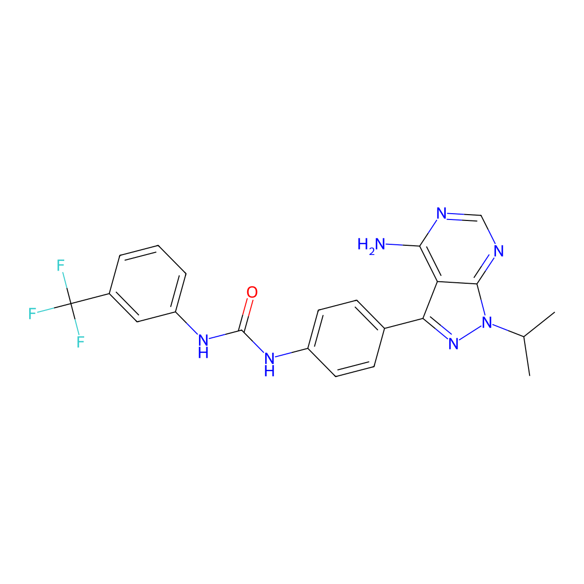 1-{4-[4-Amino-1-(1-Methylethyl)-1h-Pyrazolo[3,4-D]pyrimidin-3-Yl]phenyl}-3-[3-(Trifluoromethyl)phenyl]urea molecular structure, CAS 1093380-42-7