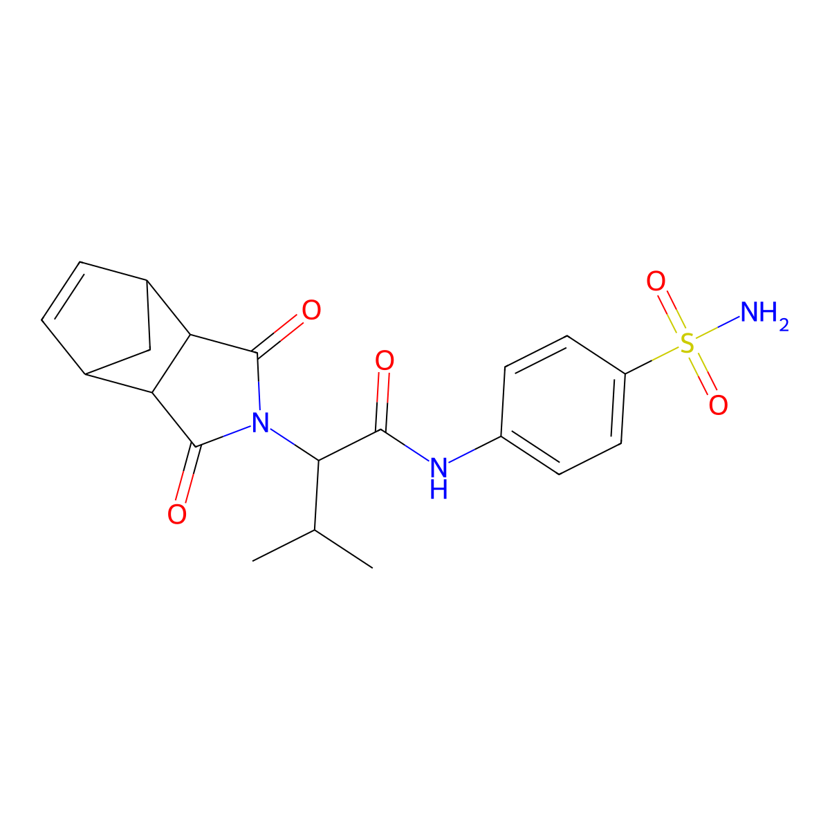 2-((3aR,7aS)-1,3-dioxo-3a,4,7,7a-tetrahydro-1H-4,7-methanoisoindol-2(3H)-yl)-3-methyl-N-(4-sulfamoylphenyl)butanamide molecular structure, CAS 1093390-59-0