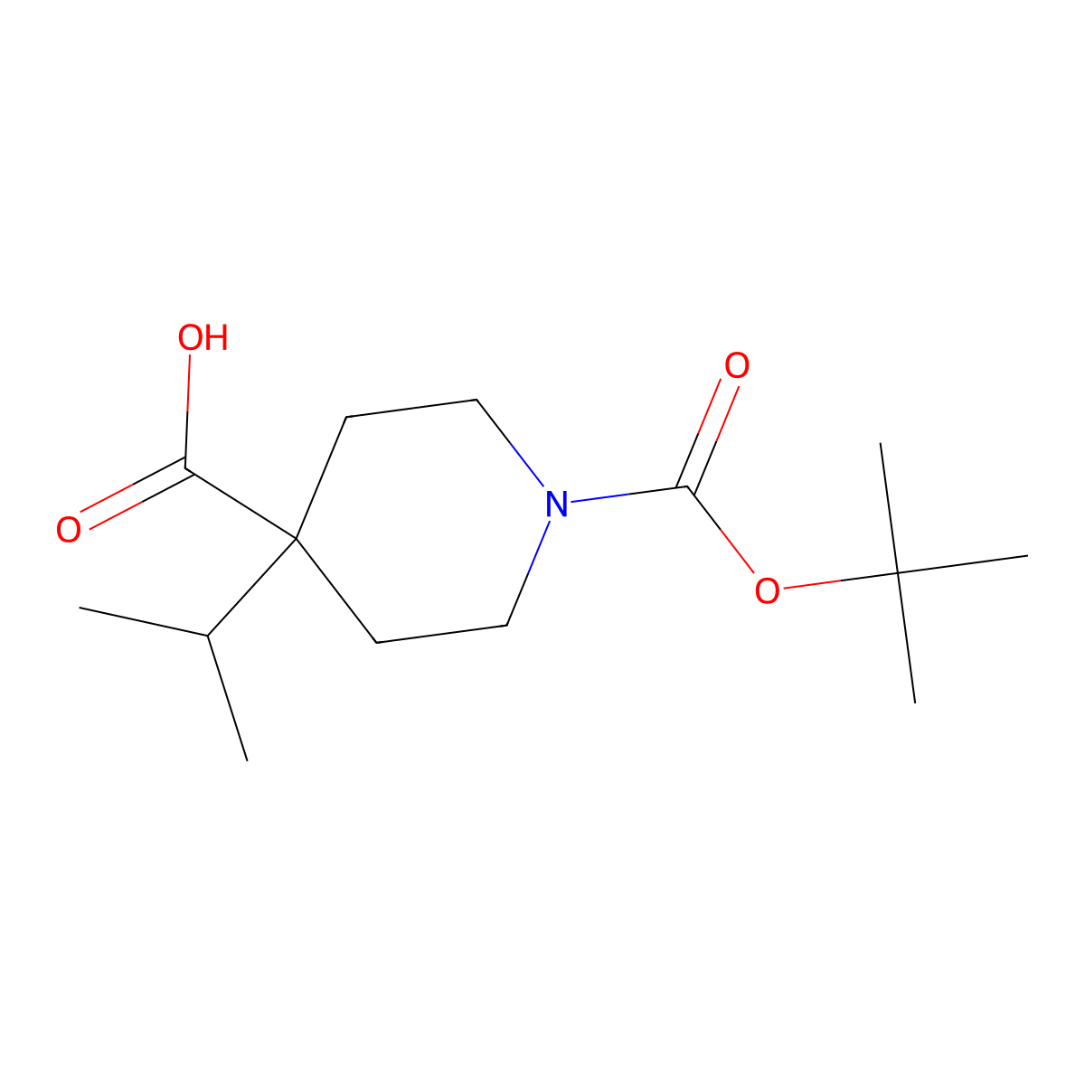 1-Boc-4-isopropyl-4-piperidinecarboxylic acid molecular structure, CAS 1093396-57-6