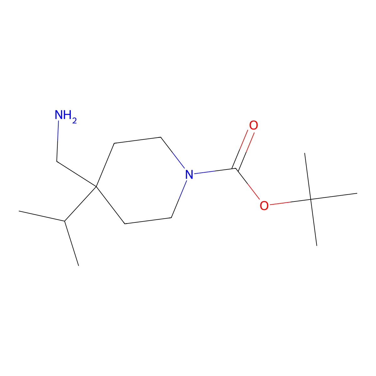 Tert-butyl 4-(aminomethyl)-4-isopropylpiperidine-1-carboxylate molecular structure, CAS 1093396-59-8