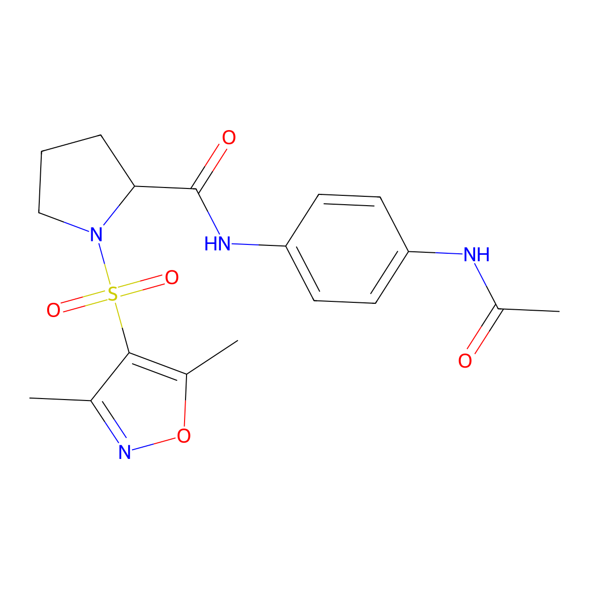 N-[4-({1-[(3,5-dimethylisoxazol-4-yl)sulfonyl]pyrrolidin-2-yl}carbonylamino)ph enyl]acetamide molecular structure, CAS 1093404-79-5