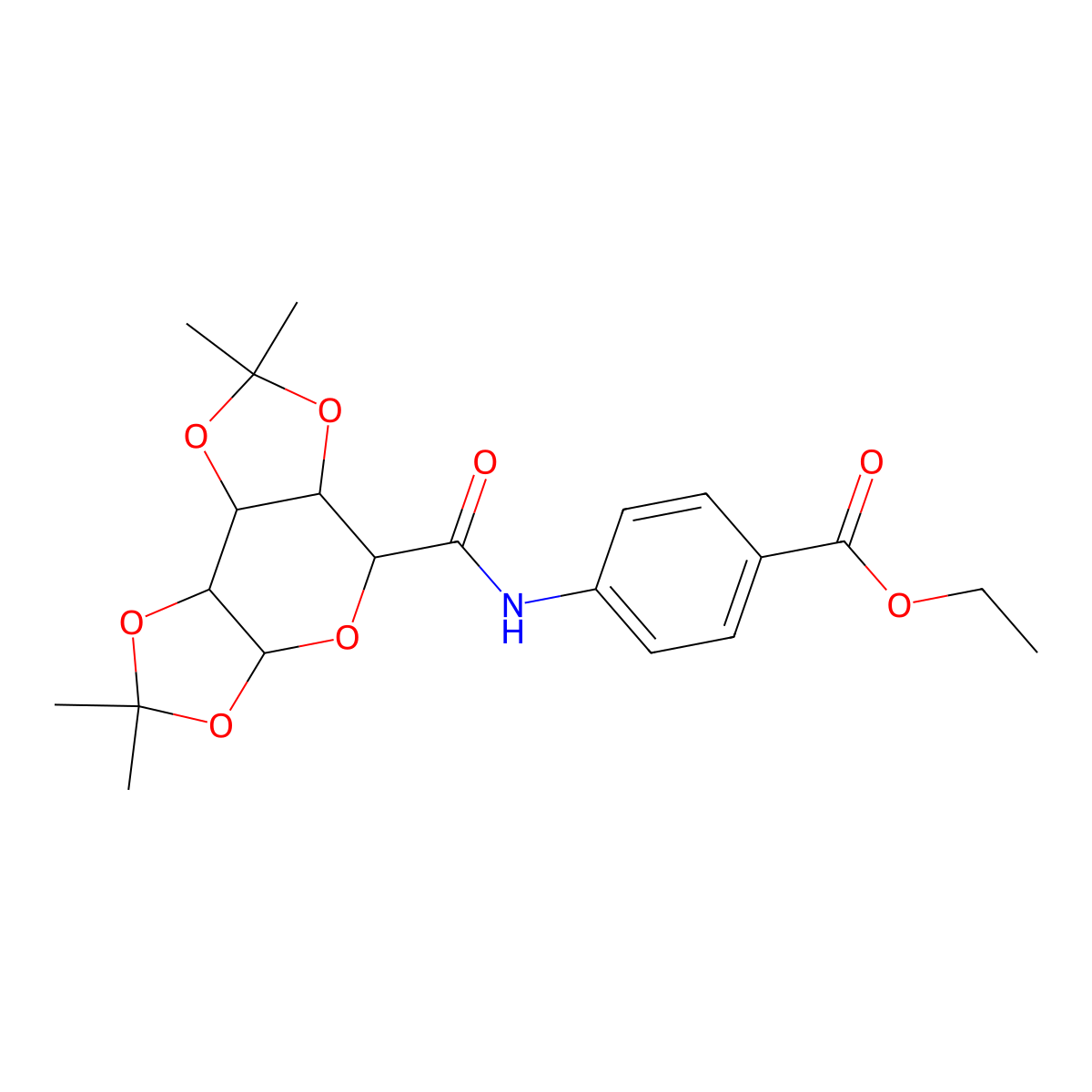 ethyl 4-(2,2,7,7-tetramethyltetrahydro-3aH-bis([1,3]dioxolo)[4,5-b:4',5'-d]pyran-5-carboxamido)benzoate molecular structure, CAS 1093406-40-6