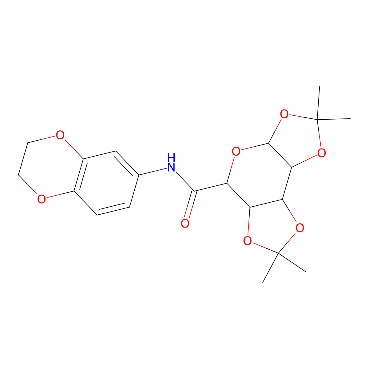 N-(2,3-dihydro-1,4-benzodioxin-6-yl)-2,2,7,7-tetramethyltetrahydro-3aH-bis[1,3]dioxolo[4,5-b:4',5'-d]pyran-5-carboxamide (non-preferred name) molecular structure, CAS 1093406-45-1