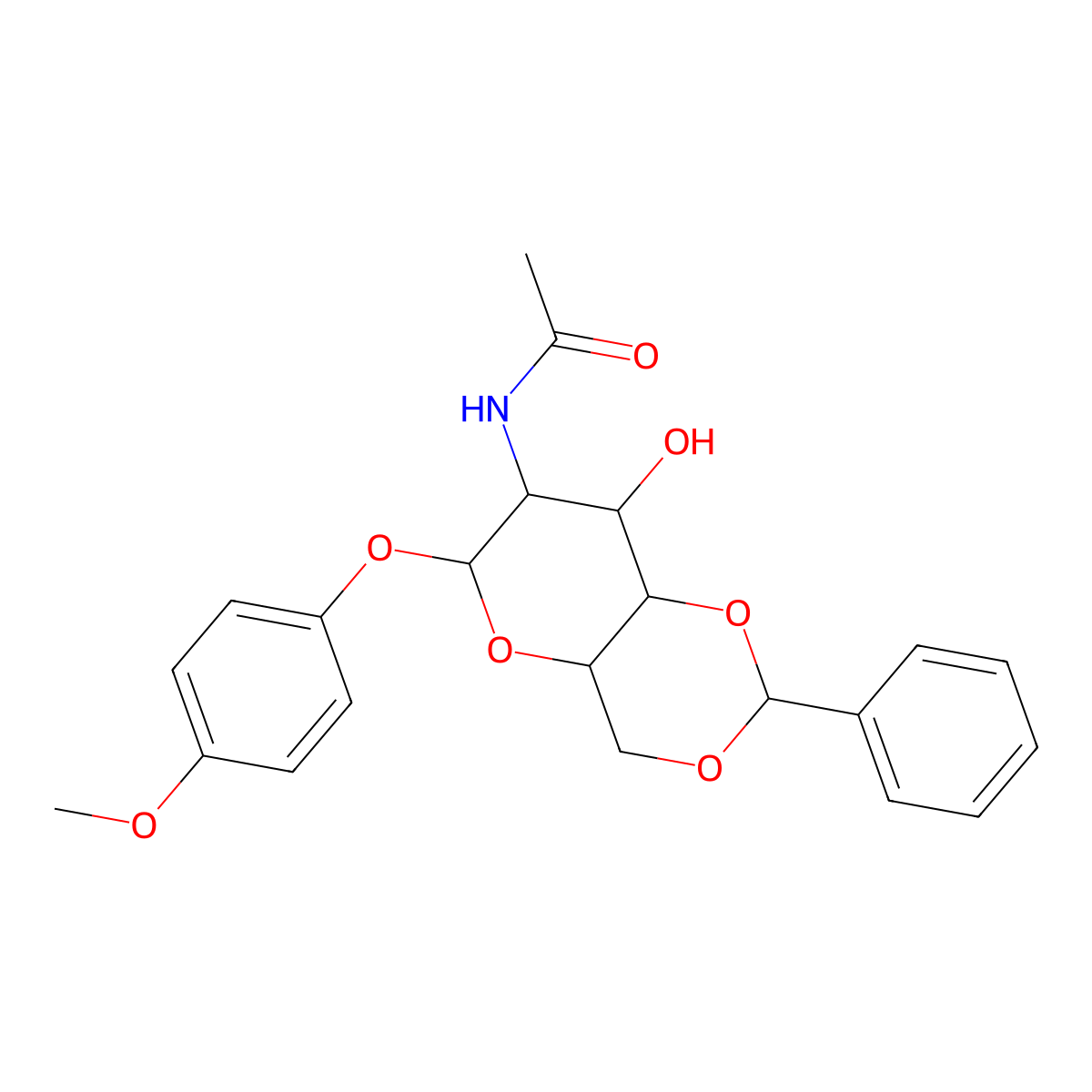 N-[8-hydroxy-6-(4-methoxyphenoxy)-2-phenyl-hexahydro-2H-pyrano[3,2-d][1,3]dioxin-7-yl]acetamide molecular structure, CAS 1093407-78-3