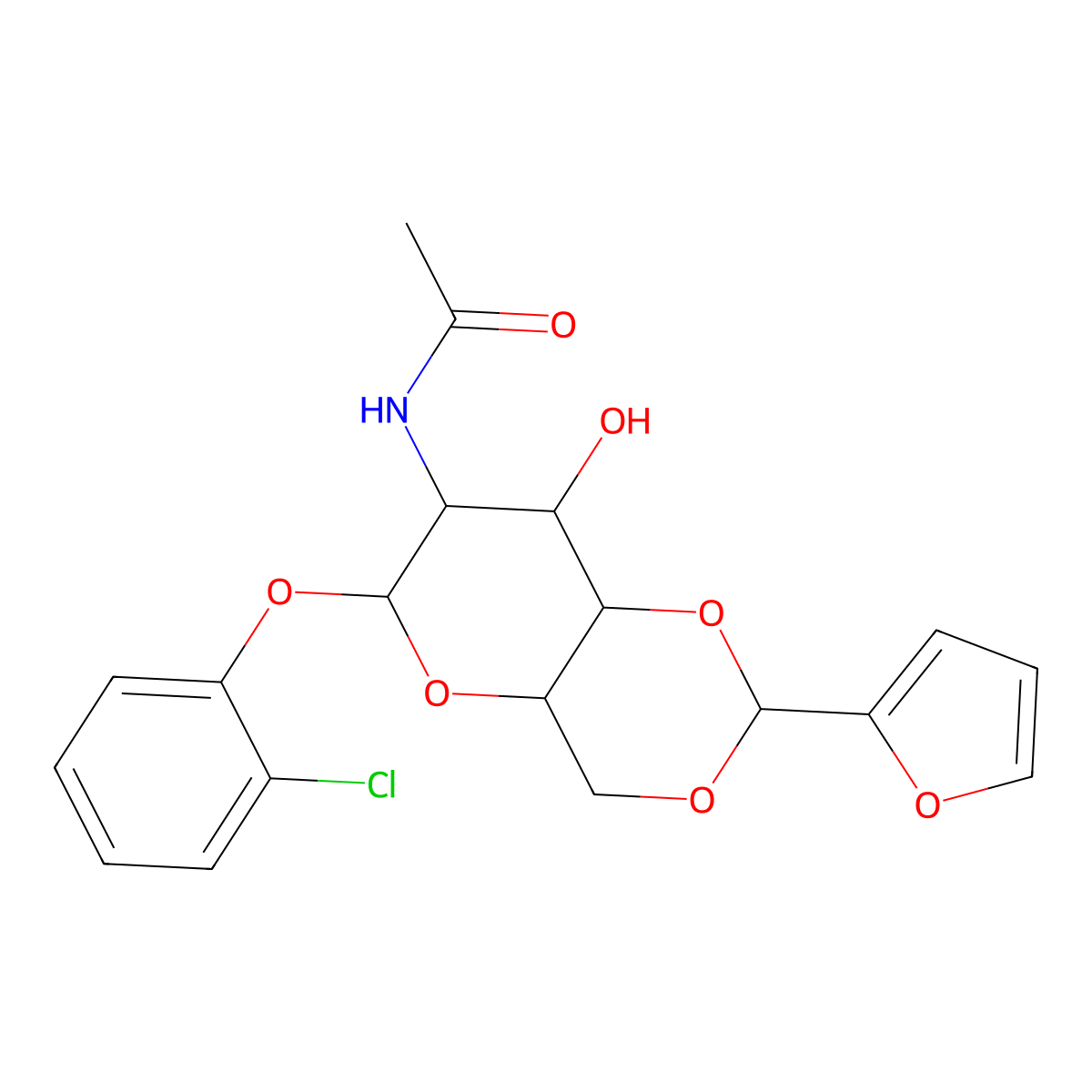 N-[6-(2-chlorophenoxy)-2-(furan-2-yl)-8-hydroxy-4,4a,6,7,8,8a-hexahydropyrano[3,2-d][1,3]dioxin-7-yl]acetamide molecular structure, CAS 1093407-90-9