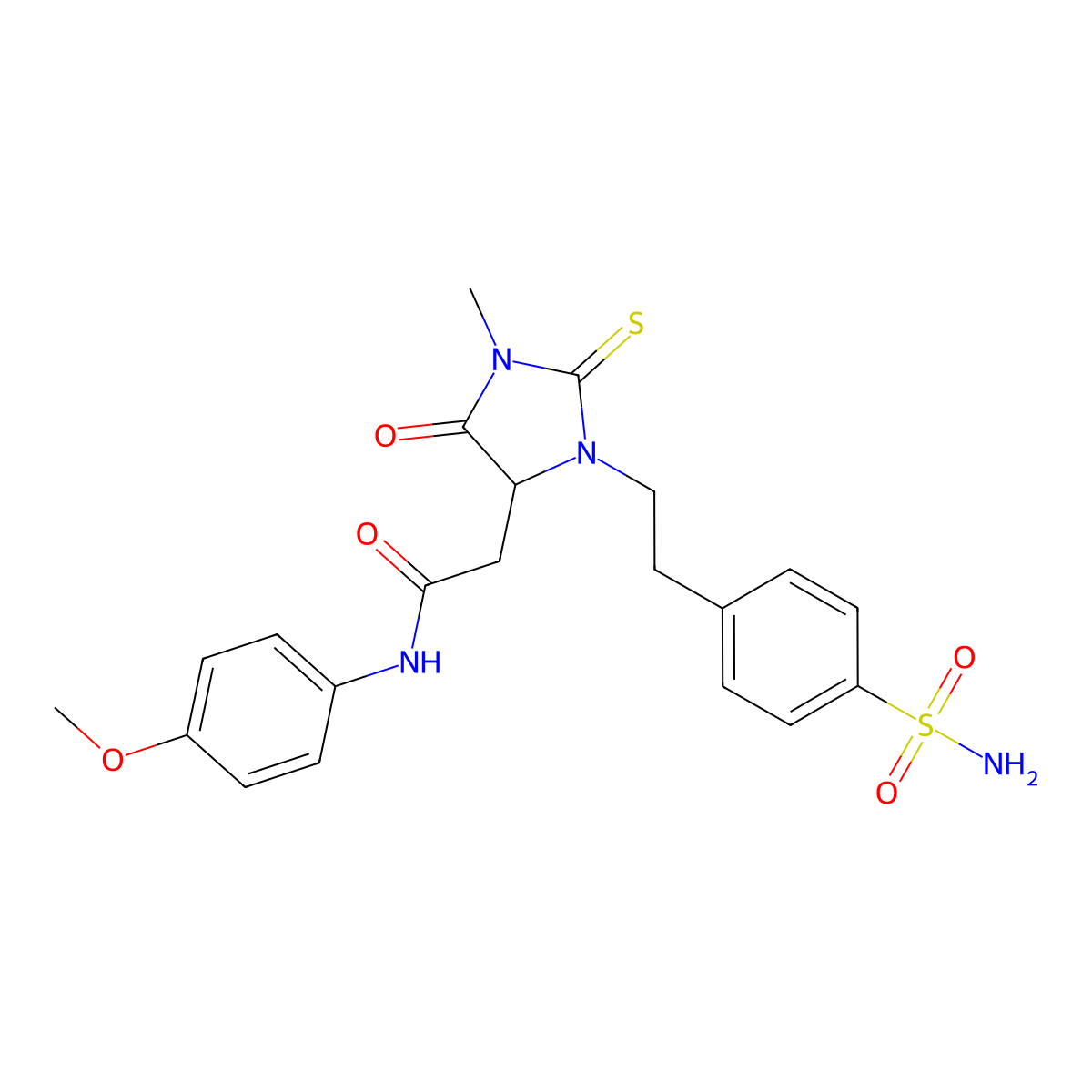 N-(4-methoxyphenyl)-2-[1-methyl-5-oxo-3-[2-(4-sulfamoylphenyl)ethyl]-2-sulfanylideneimidazolidin-4-yl]acetamide molecular structure, CAS 1093412-55-5