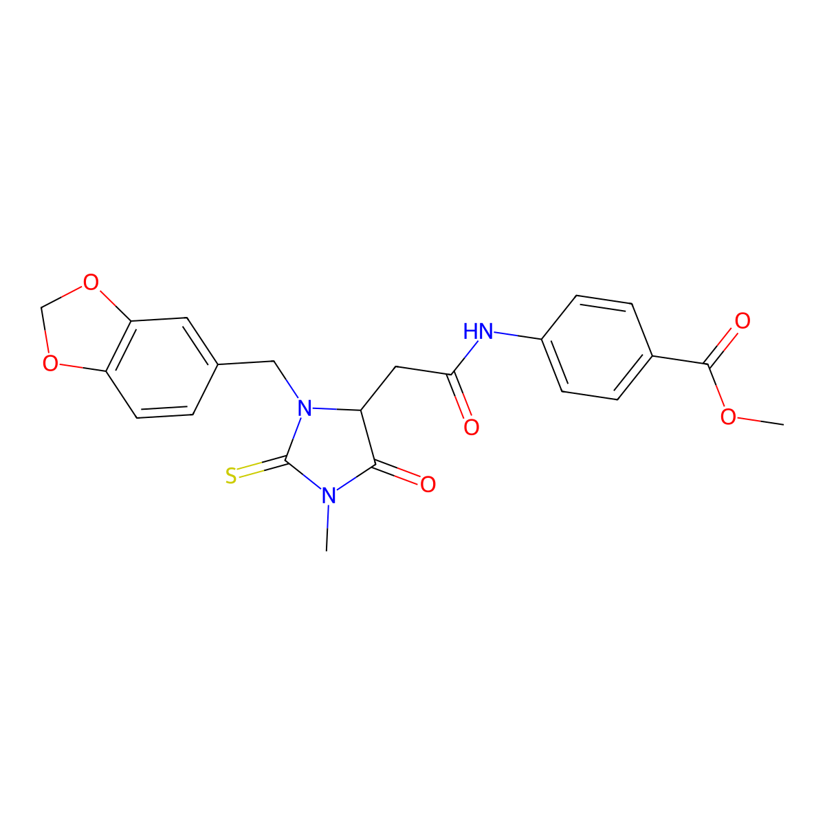 Methyl 4-[[2-[3-(1,3-benzodioxol-5-ylmethyl)-1-methyl-5-oxo-2-sulfanylideneimidazolidin-4-yl]acetyl]amino]benzoate molecular structure, CAS 1093412-76-0