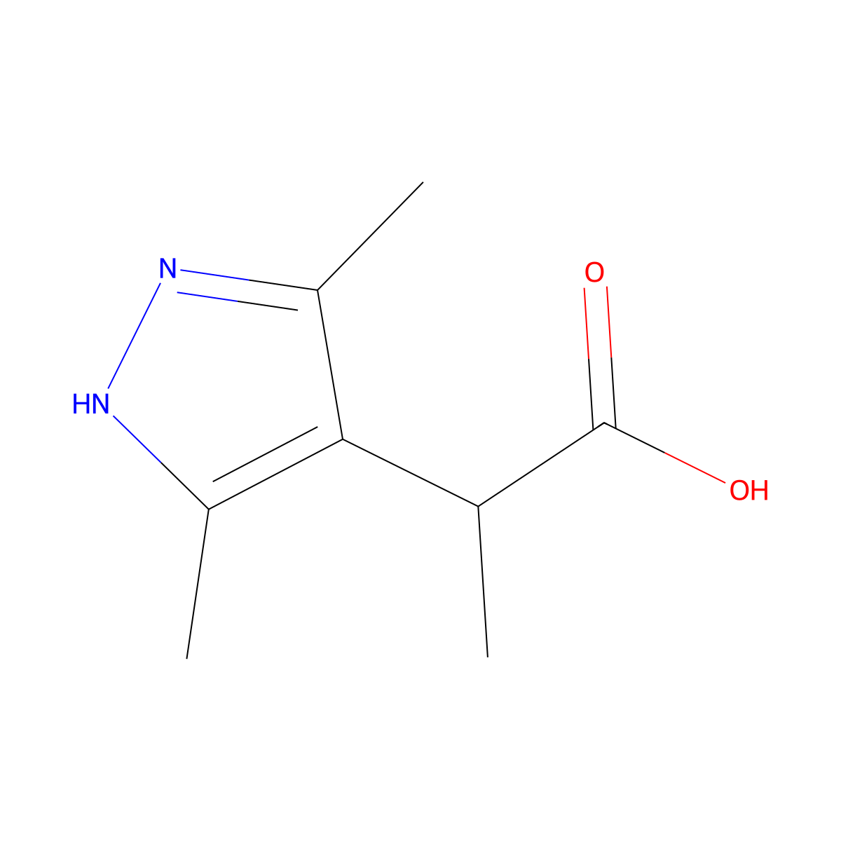 2-(3,5-dimethyl-1H-pyrazol-4-yl)propanoic acid molecular structure, CAS 1093416-51-3