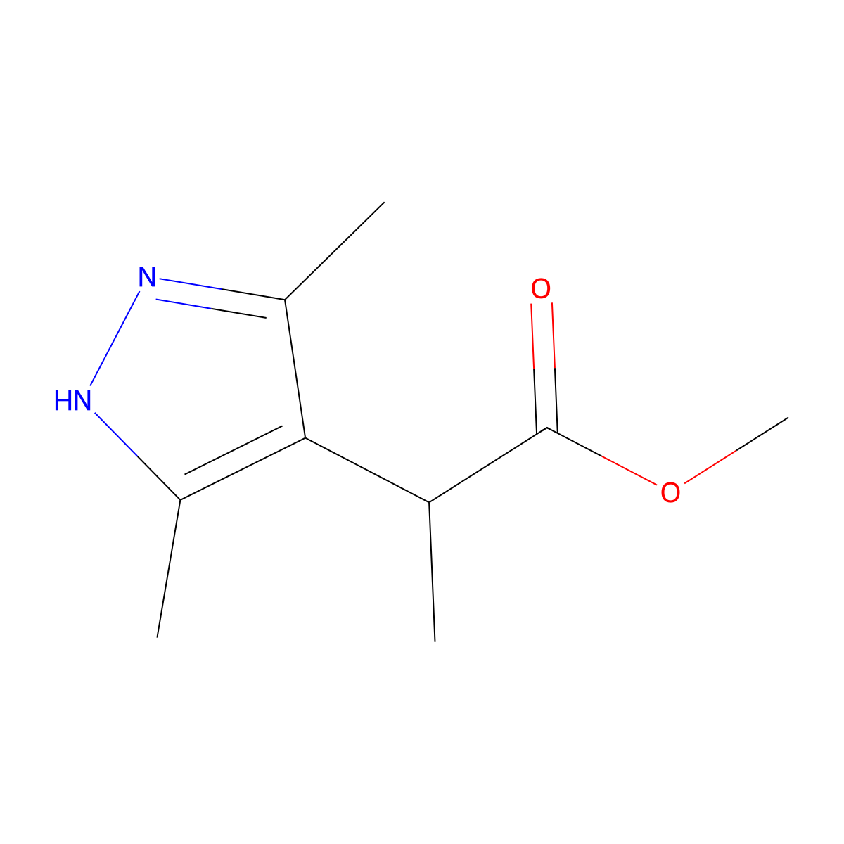 methyl 2-(3,5-dimethyl-1H-pyrazol-4-yl)propanoate molecular structure, CAS 1093416-52-4